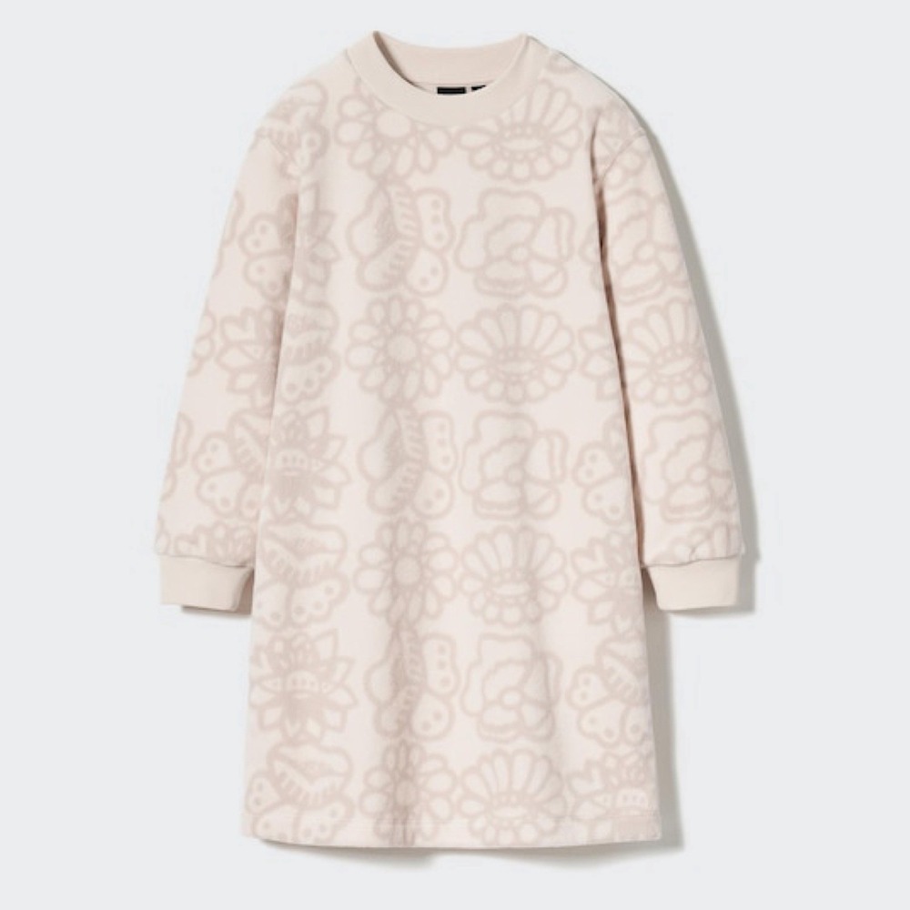 Marimekko x Uniqlo Kids 5-6 Fleece Long Sleeve Dress‎ Ribbed Crewneck & Cuffs